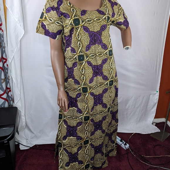 NWOT, AFRICAN PRINT MAXI DRESS WITH THIGH HIGH SPLIT ON BOTH SIDES SIZE 18 - Picture 2 of 12